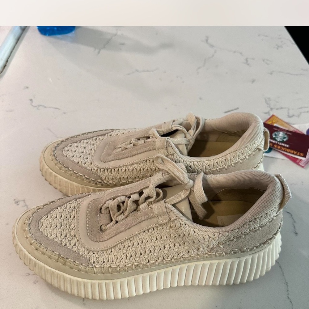 Dolce Vita Cream Sneakers with Textured Upper and Platform Sole